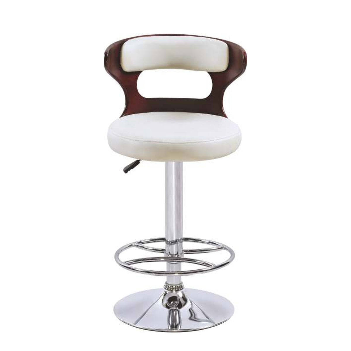 Woody Tufted Swivel Bar Stool in White with Walnut Trim – Divine Chairs HIGHCOUNTER Collection