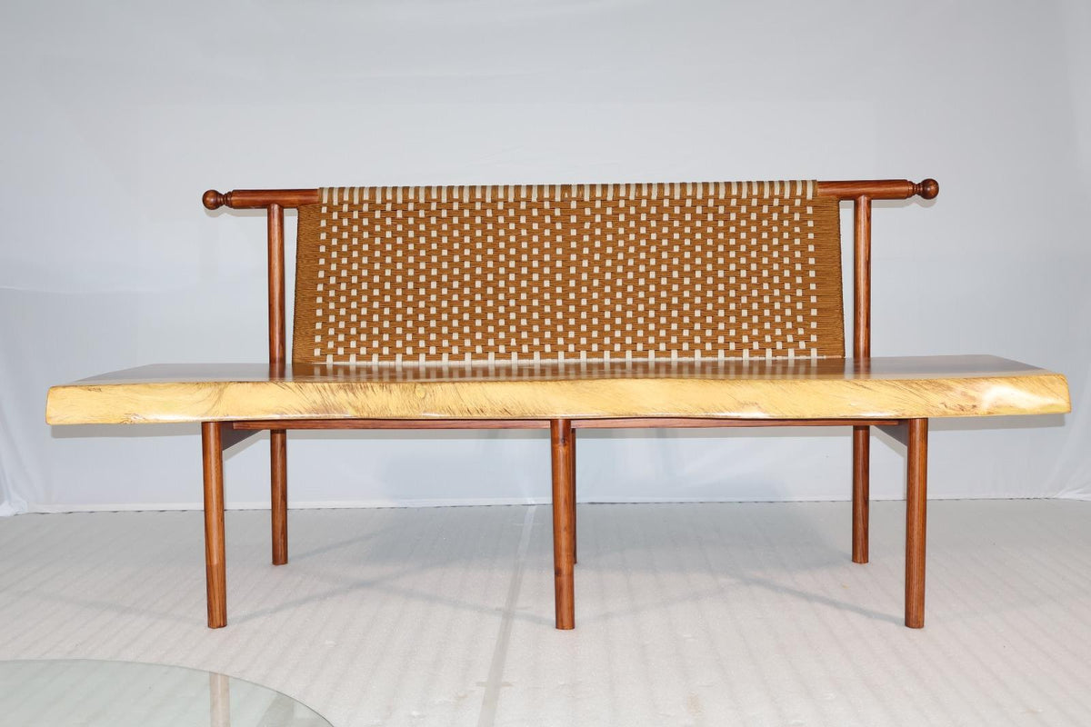 Woven-Back Wood Bench in Natural Wood with Woven Cane Back – ZLOFY Furniture