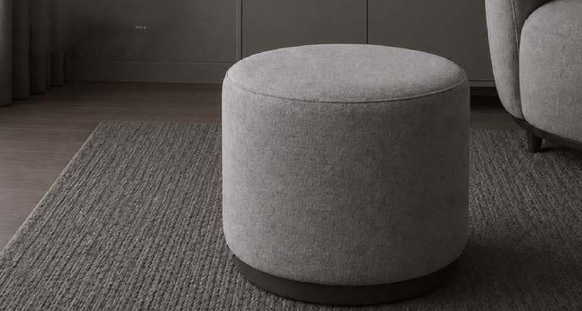Hush Round Pouf with Dark Base in Grey – Divine Chairs PUFFY Collection