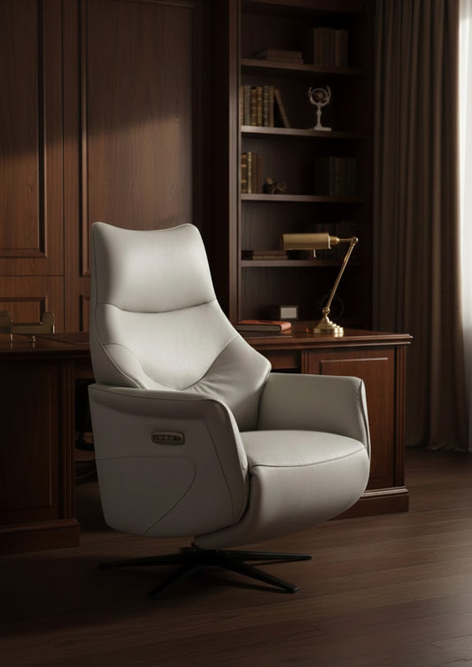 Arbor High-Back Double-Motor Leather Recliner in Tan, Light Grey – Divine Chairs RECLINER Collection