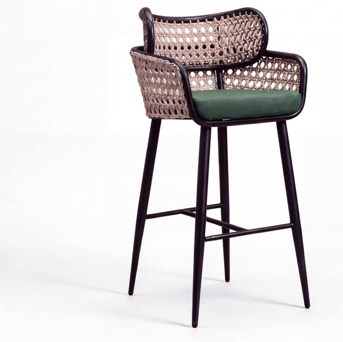 Arvino Acacia Wood Upholstered Bar Chair with Metal Footrest