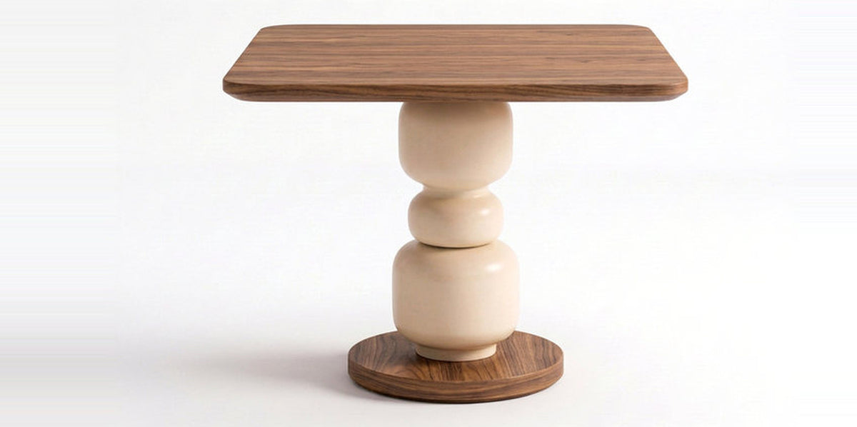 Bassano 4 Seater Acacia Dining Table with Fluted Wood Pedestal