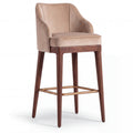 Classic Acacia Wood Upholstered Bar Chair with Metal Footrest