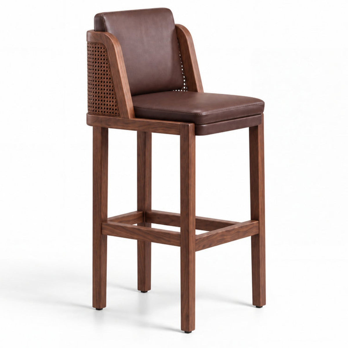 Elvik Acacia Wood Upholstered Bar Chair with Metal Footrest