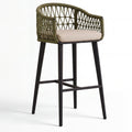 Kyren Acacia Wood Upholstered Bar Chair with Metal Footrest – 45 in. High