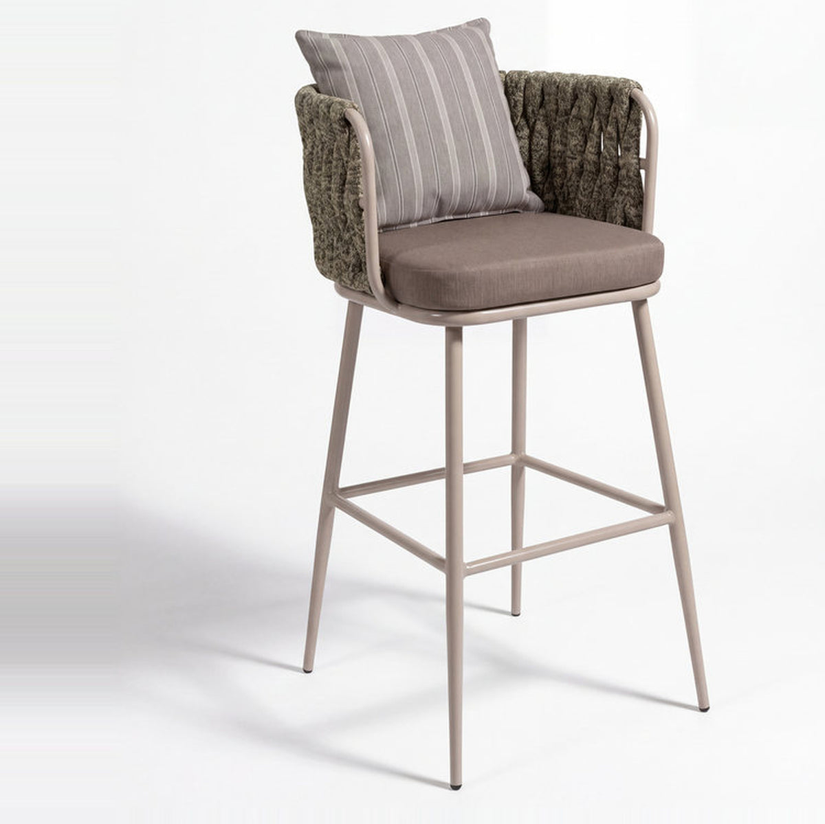 Kyren Acacia Wood Upholstered Bar Chair with Metal Footrest – 40 in. High