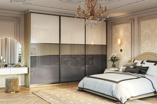 Casantro lacquered glass luxury kitchen cabinetry with elegant reflective surfaces