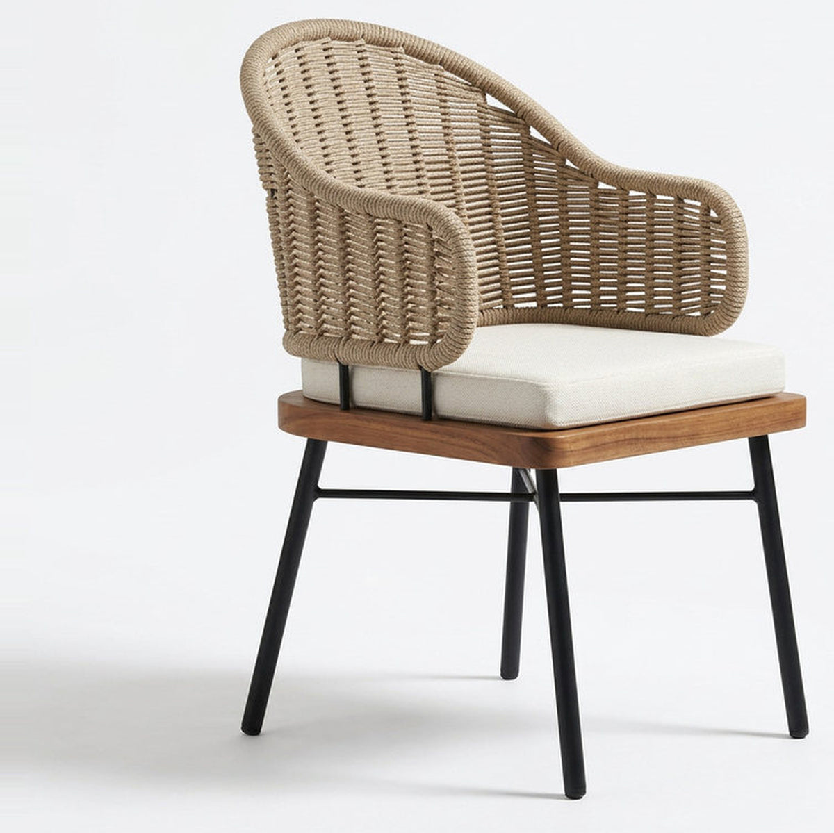Lagos Wrought Iron Hoop Back Outdoor Chair with Tufted Cushion