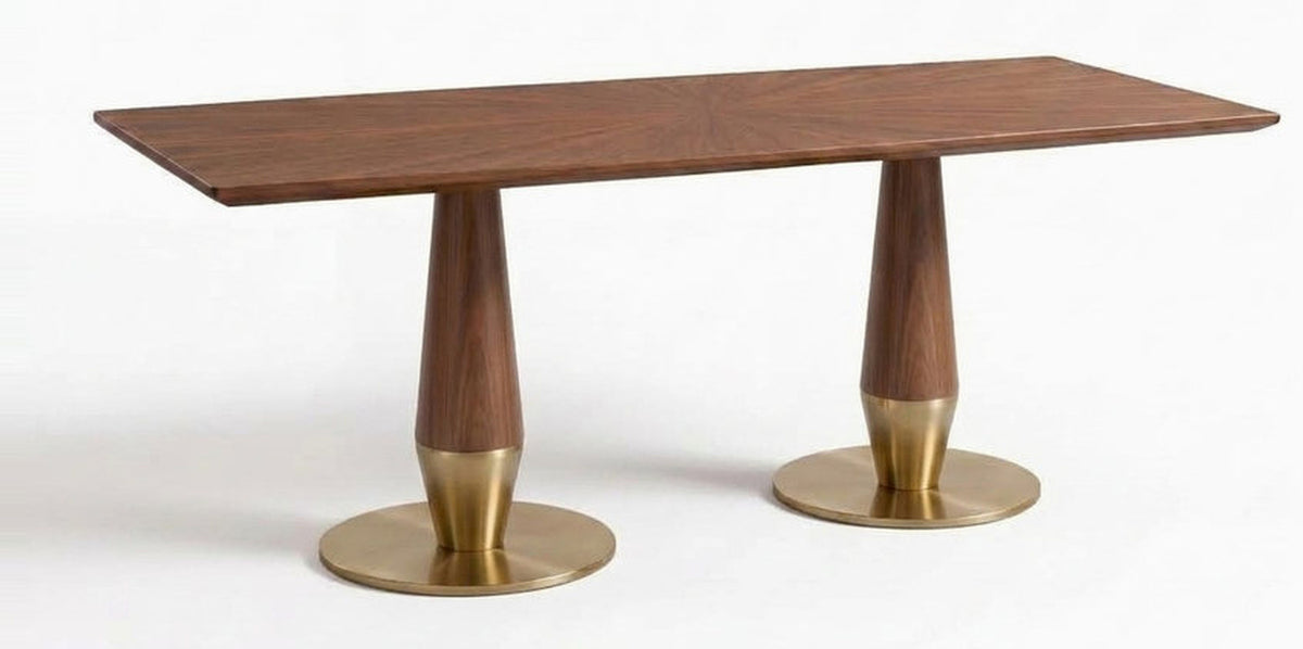 Lerici 6 Seater Acacia Dining Table with Tapered Wood Pedestals