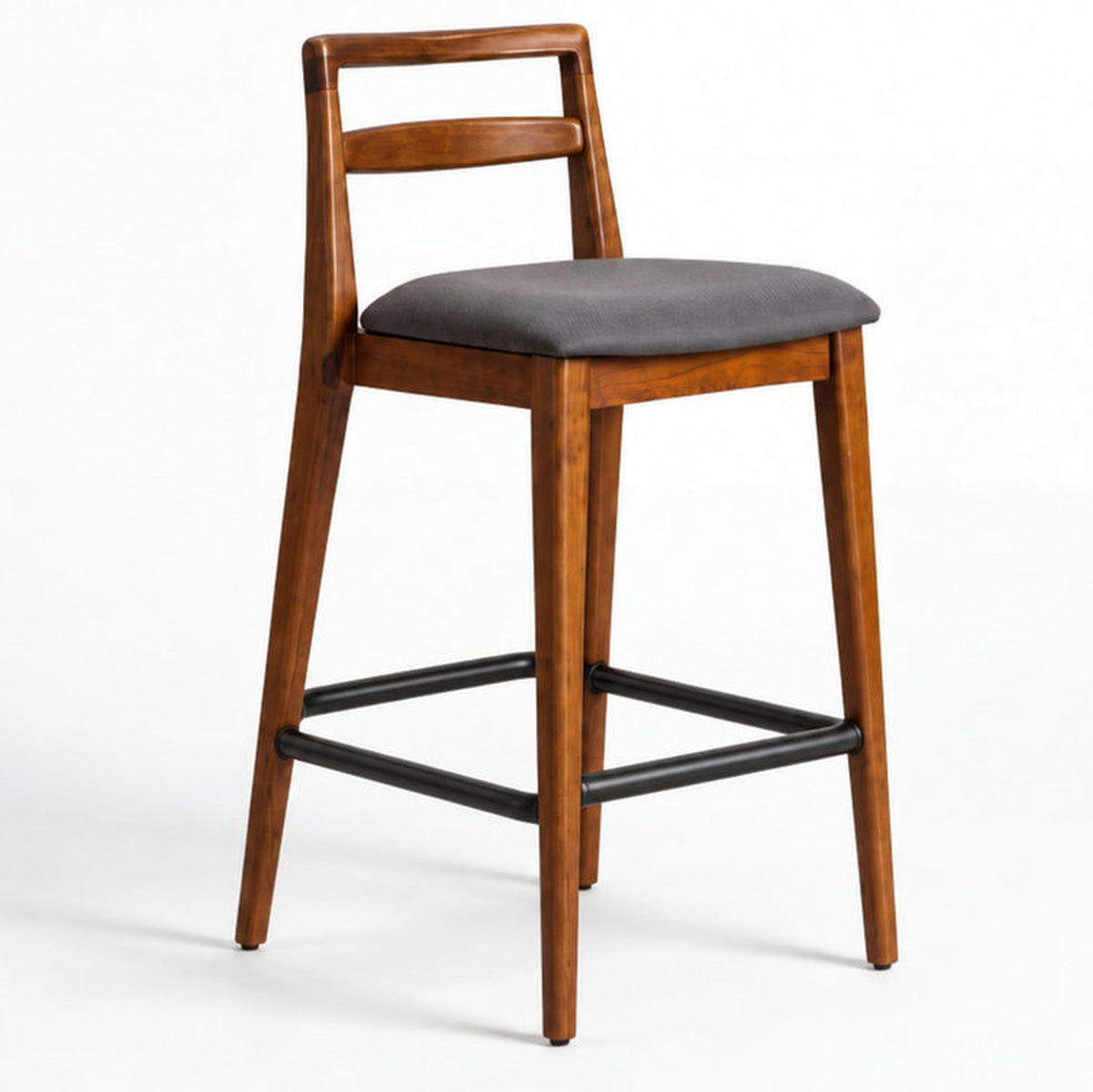 Lorvino Acacia Wood Upholstered Bar Chair with Metal Footrest