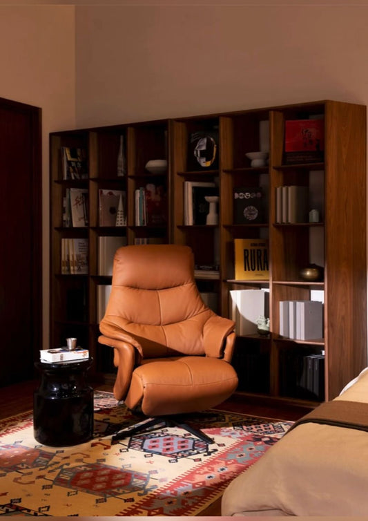 Marbelo Double-Motor Leather Recliner with Heated Massage in Rust Orange, Grey – Divine Chairs RECLINER Collection