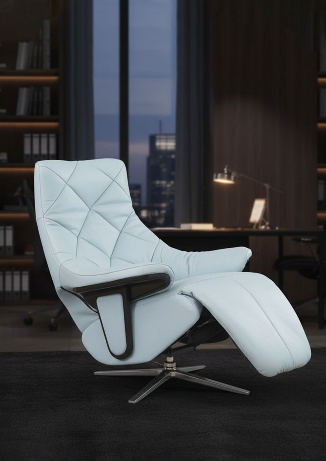 Marcus Diamond-Stitched Double-Motor Leather Recliner in Light Blue, Yellow – Divine Chairs RECLINER Collection