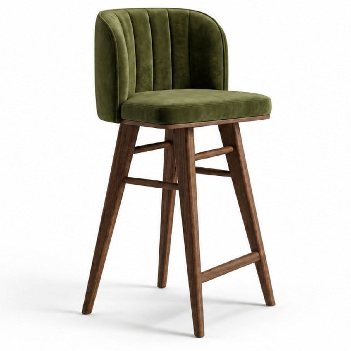 Monvero Acacia Wood Upholstered Bar Chair with Metal Footrest
