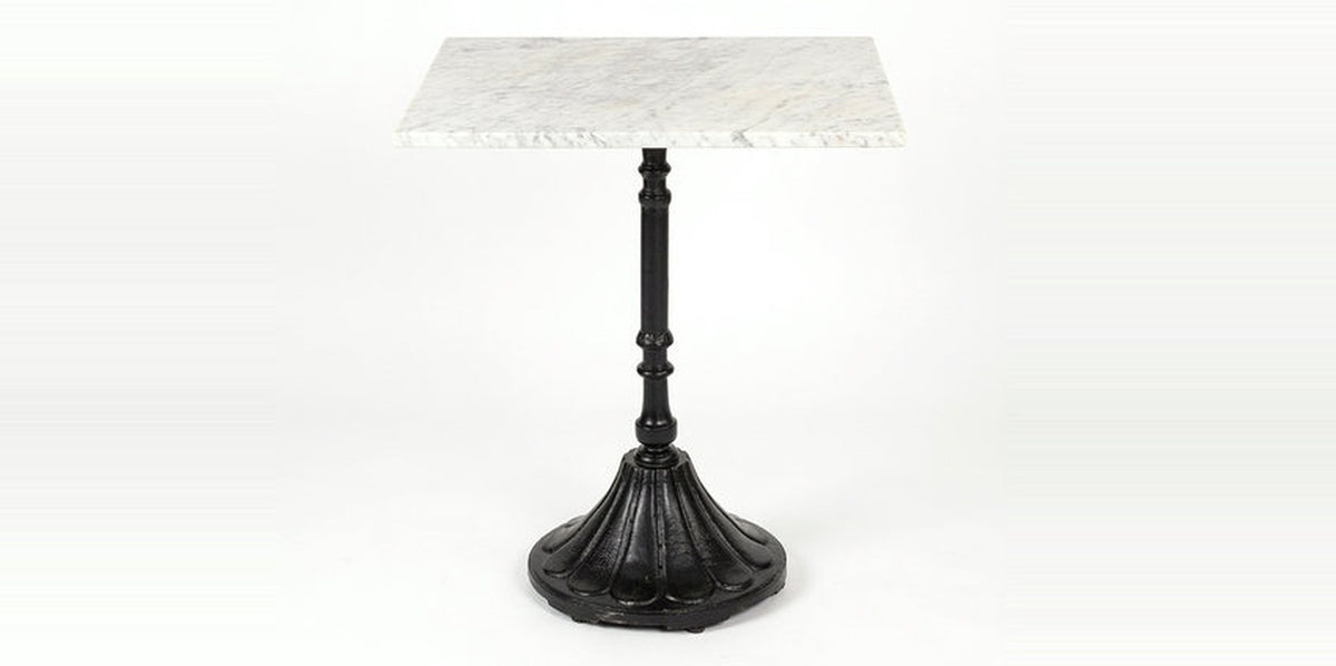 Murano 2 Seater White Marble Top Café Table with Cast Iron Tripod Base