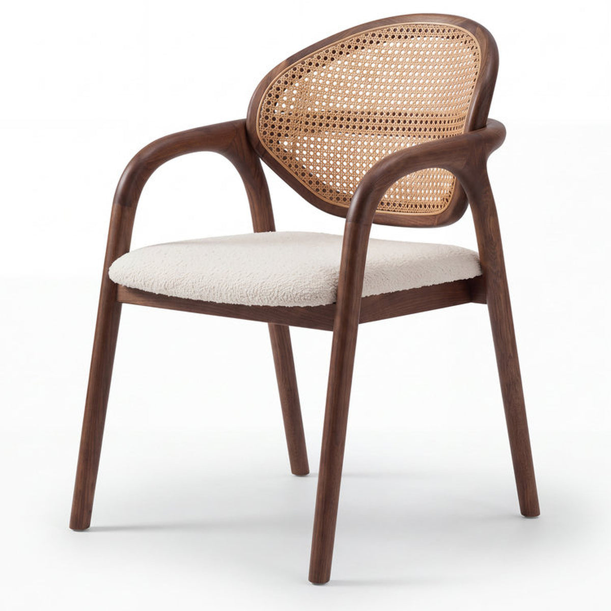 Napoli Cane Back Acacia Wood Dining Chair with Upholstered Seat