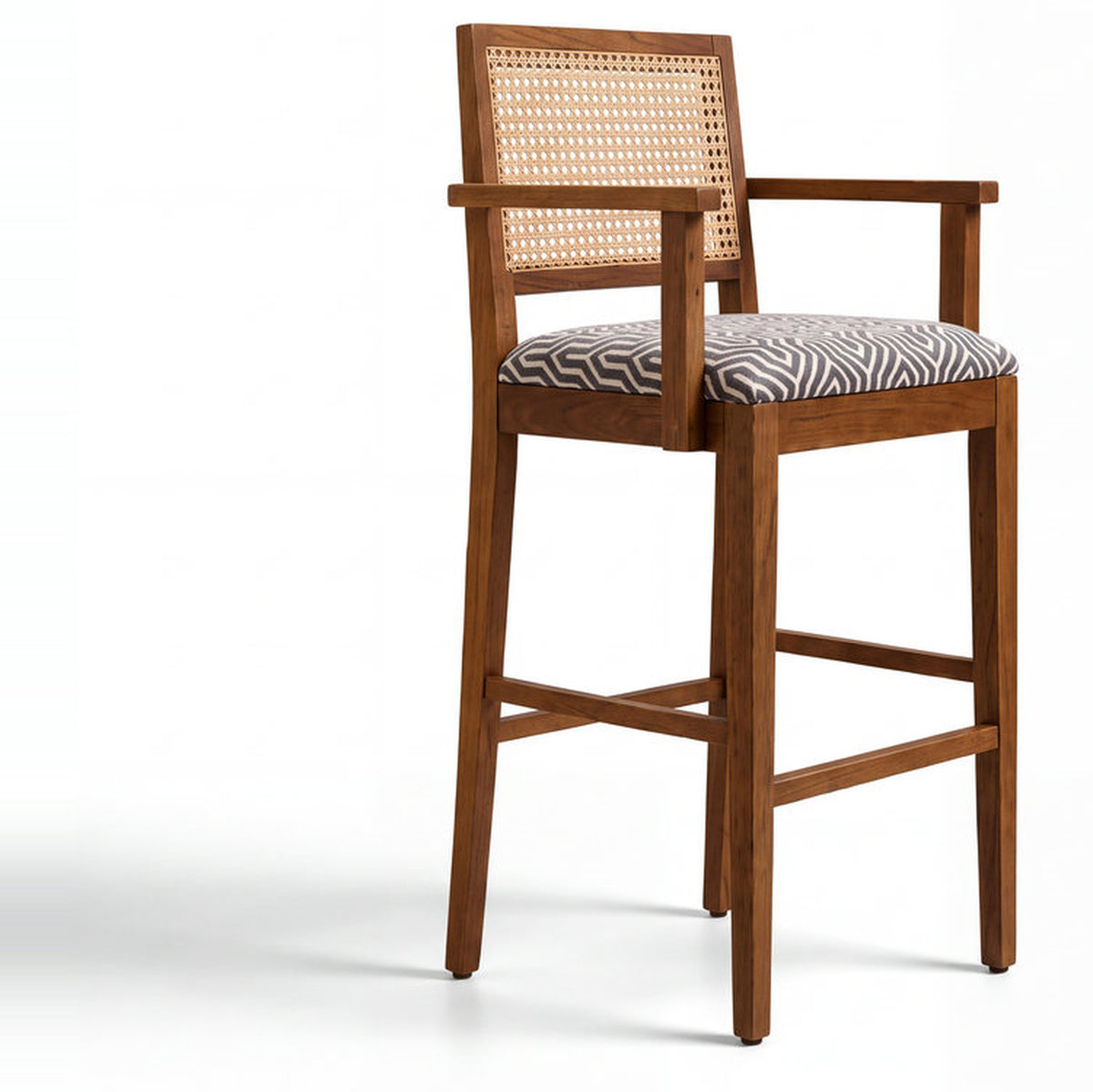 Orél Acacia Wood Upholstered Bar Chair with Metal Footrest