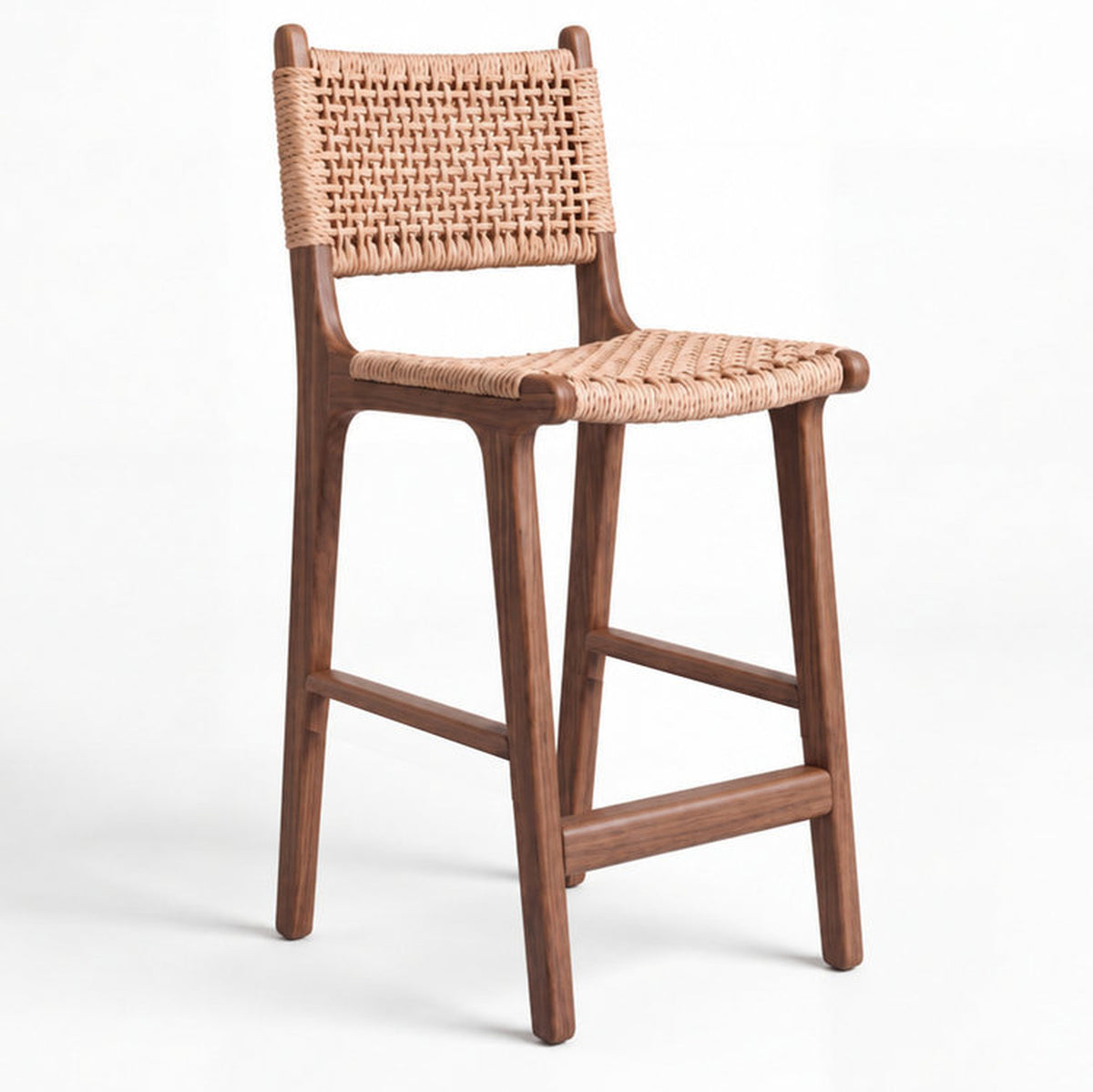 Orevo Acacia Wood Upholstered Bar Chair with Metal Footrest