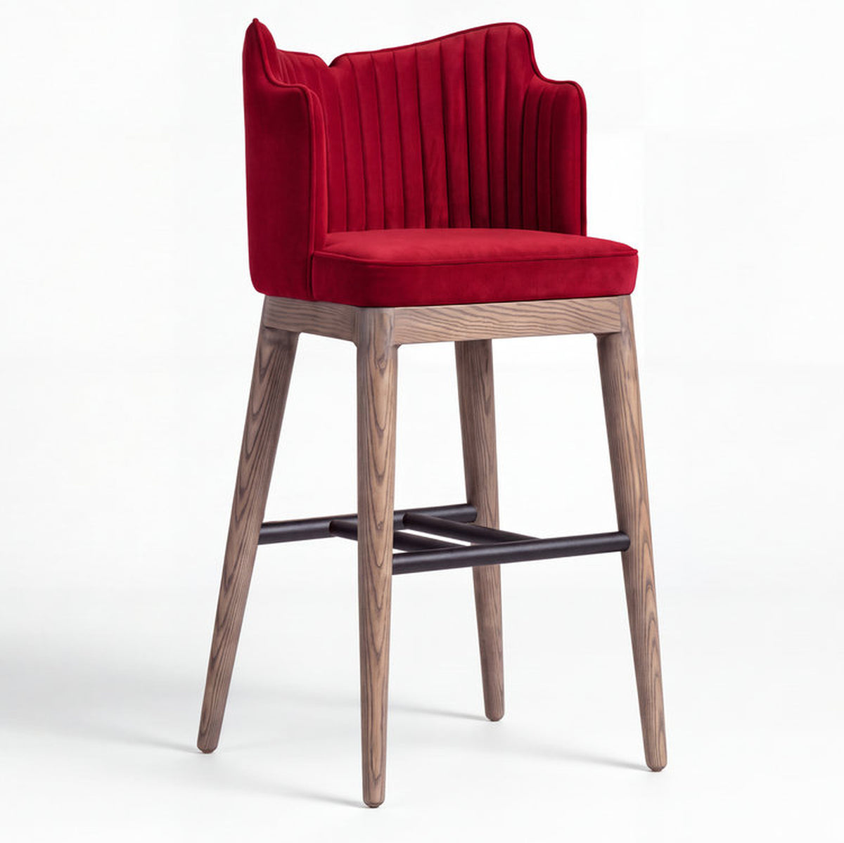 Orlina Acacia Wood Upholstered Bar Chair with Metal Footrest