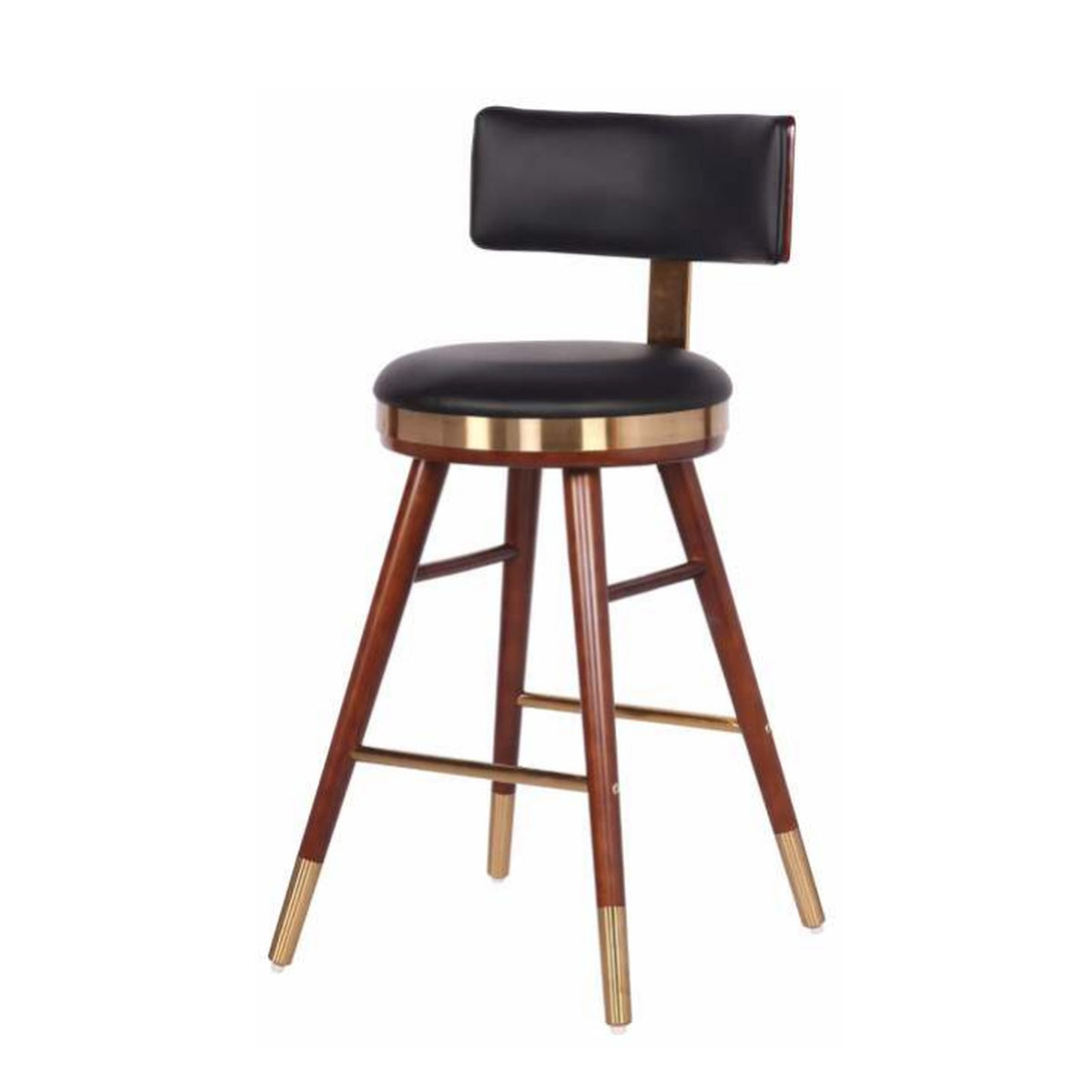 Pedro Cushion-Back Wood Bar Stool in Black with Walnut & Brass Trim – Divine Chairs HIGHCOUNTER Collection