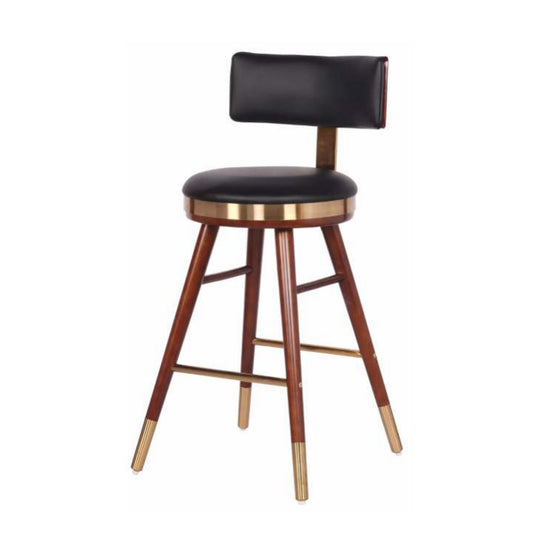 Pedro Cushion-Back Wood Bar Stool in Black with Walnut & Brass Trim – Divine Chairs HIGHCOUNTER Collection