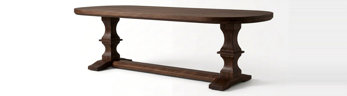 Pienza 8–10 Seater Rounded-End Acacia Dining Table with Carved Trestle Base