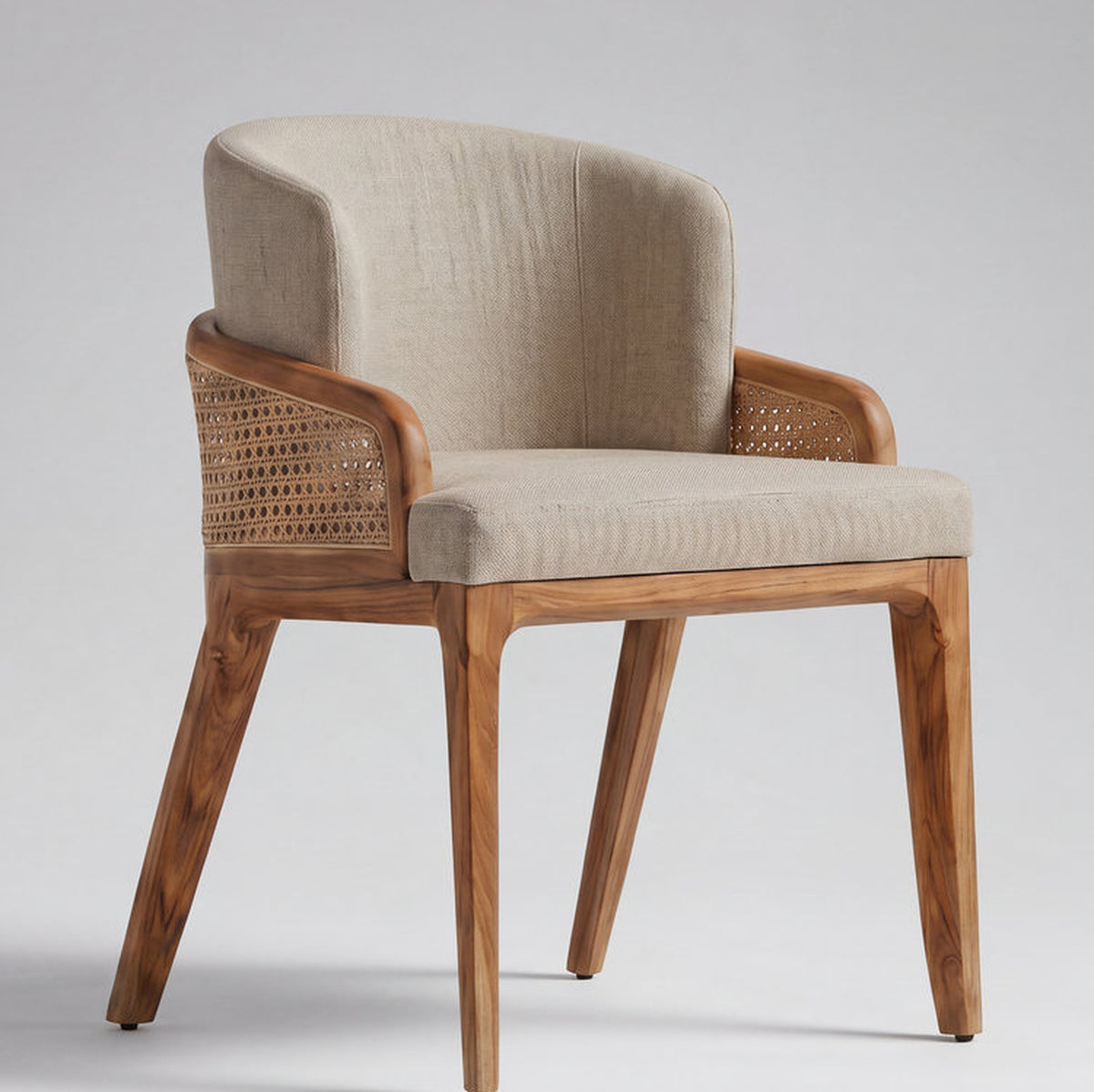Ravello Acacia Wood Upholstered Dining Chair with Brass Caps