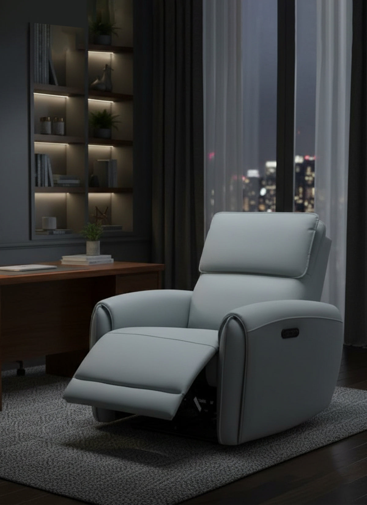 Spencer Single-Motor Leather Recliner in Cream, Grey – Divine Chairs RECLINER Collection