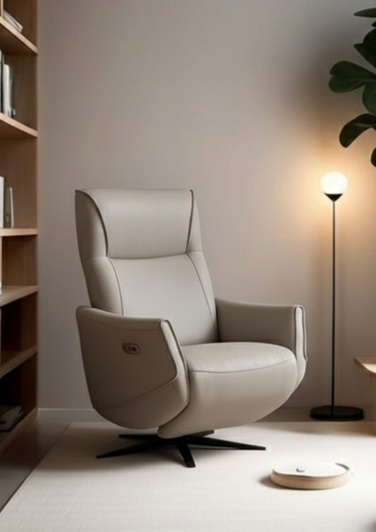 Stone Double-Motor Leather Recliner with Star Base in Brown, Light Grey – Divine Chairs RECLINER Collection