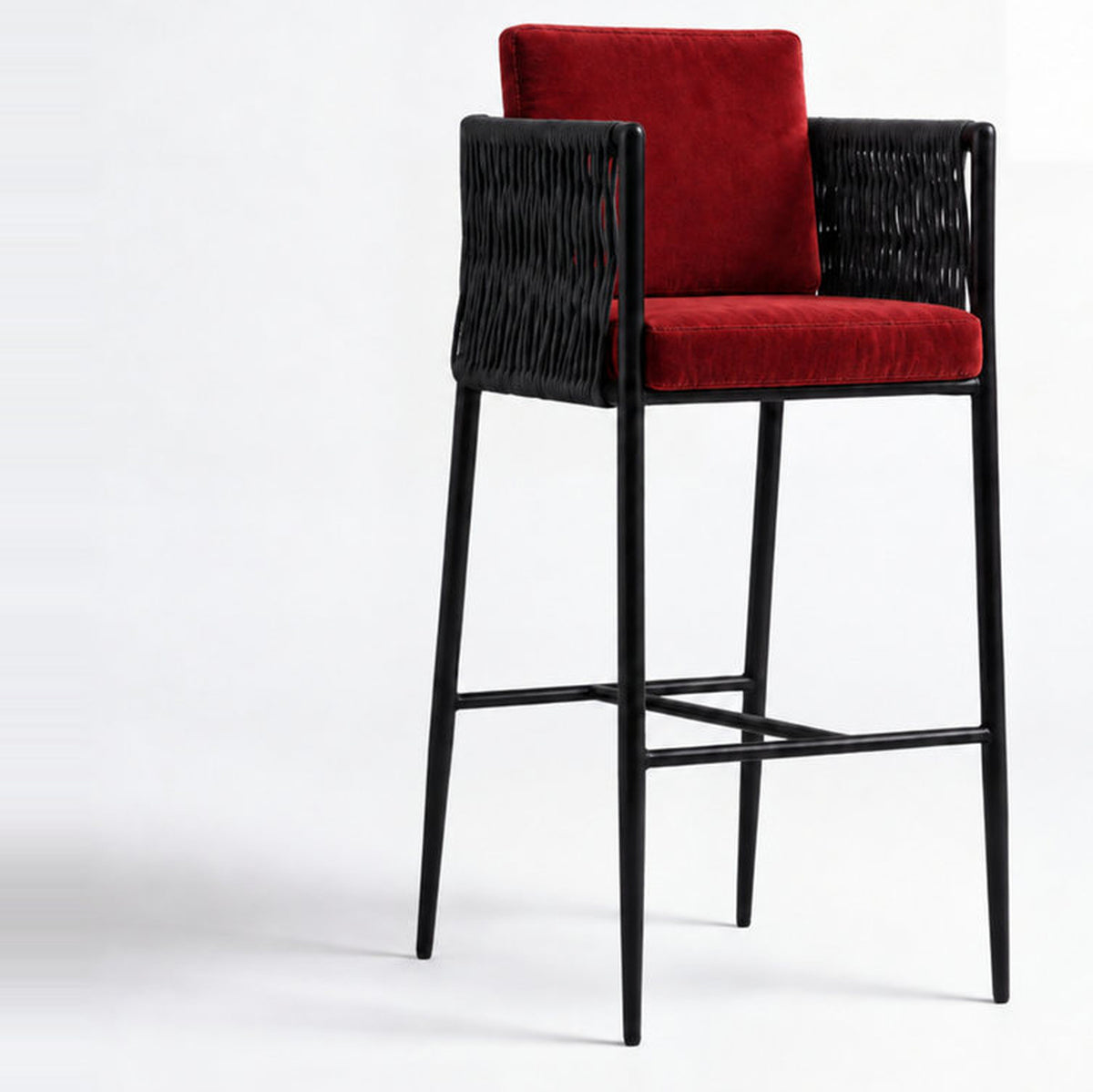 Tavero Acacia Wood Upholstered Bar Chair with Metal Footrest