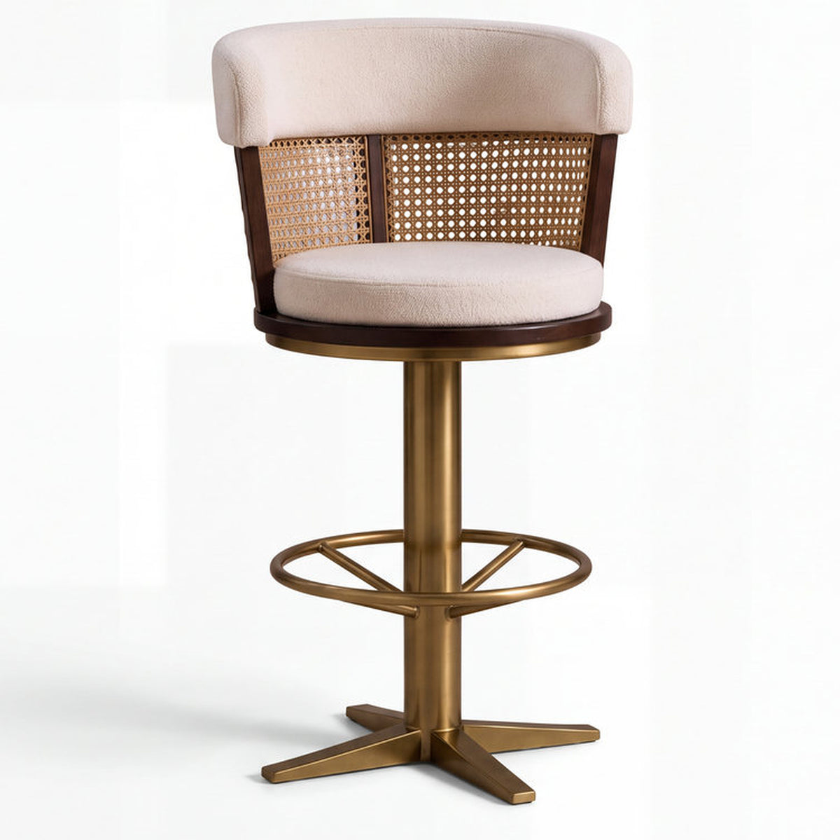 Terenzo Acacia Wood Upholstered Bar Chair with Metal Footrest