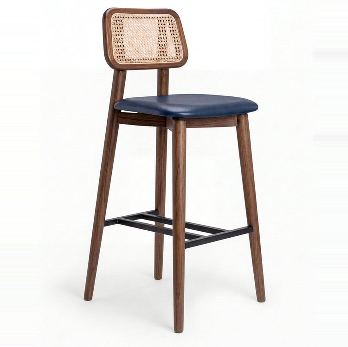 Tevor Acacia Wood Upholstered Bar Chair with Metal Footrest