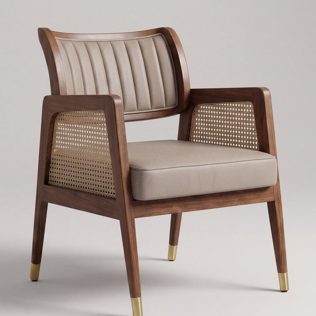 Torino Acacia Wood Upholstered Dining Chair with Brass Caps