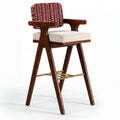 Travis Acacia Wood Upholstered Bar Chair with Metal Footrest