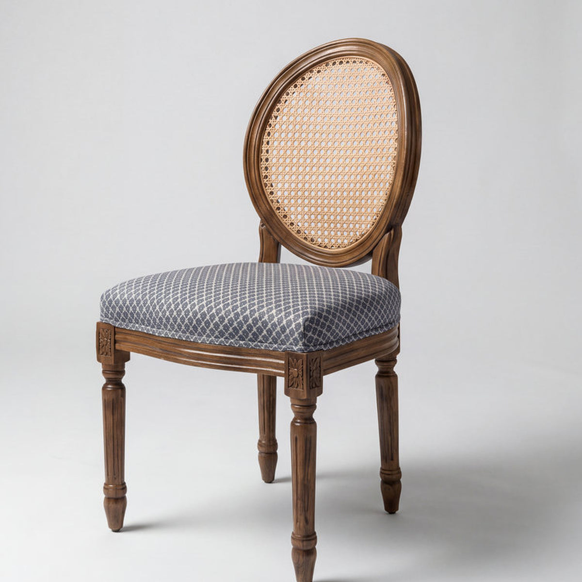 Venezia Cane Back Acacia Wood Dining Chair with Upholstered Seat