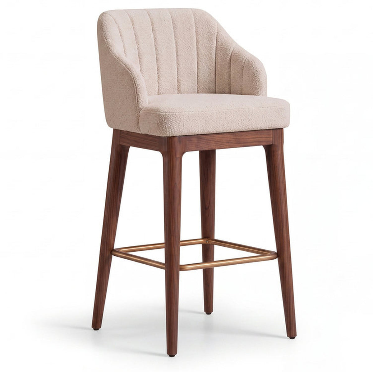 Verano Acacia Wood Upholstered Bar Chair with Metal Footrest