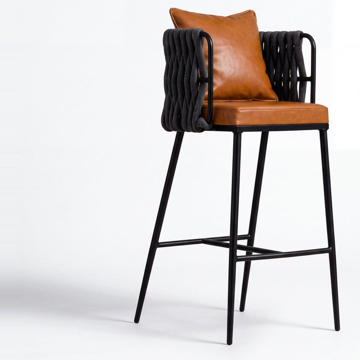Vexo Acacia Wood Upholstered Bar Chair with Metal Footrest