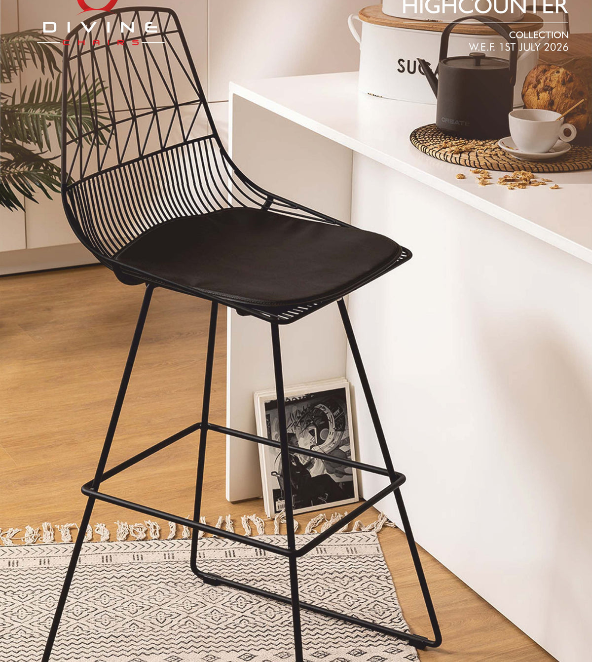 Wire Bar Industrial Wireframe Bar Stool in Matte Black – Divine Chairs HIGHCOUNTER Collection