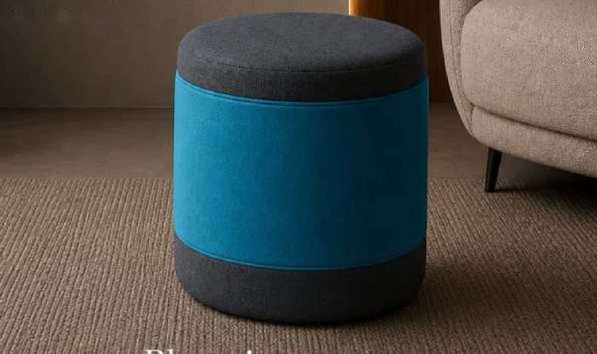 Bloomington Two-Tone Round Pouf in Teal Top with Charcoal Base – Divine Chairs PUFFY Collection
