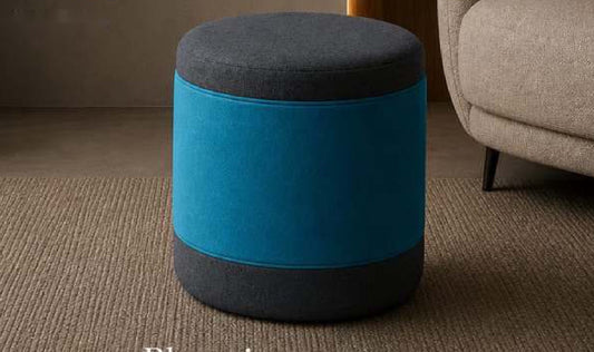 Bloomington Two-Tone Round Pouf in Teal Top with Charcoal Base – Divine Chairs PUFFY Collection