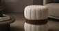 Dior Channel-Ribbed Hourglass Pouf in Cream with Brown Leather Belt – Divine Chairs PUFFY Collection