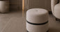 Drift Button-Top Pouf with Black Band in Beige with Black Accent Band – Divine Chairs PUFFY Collection