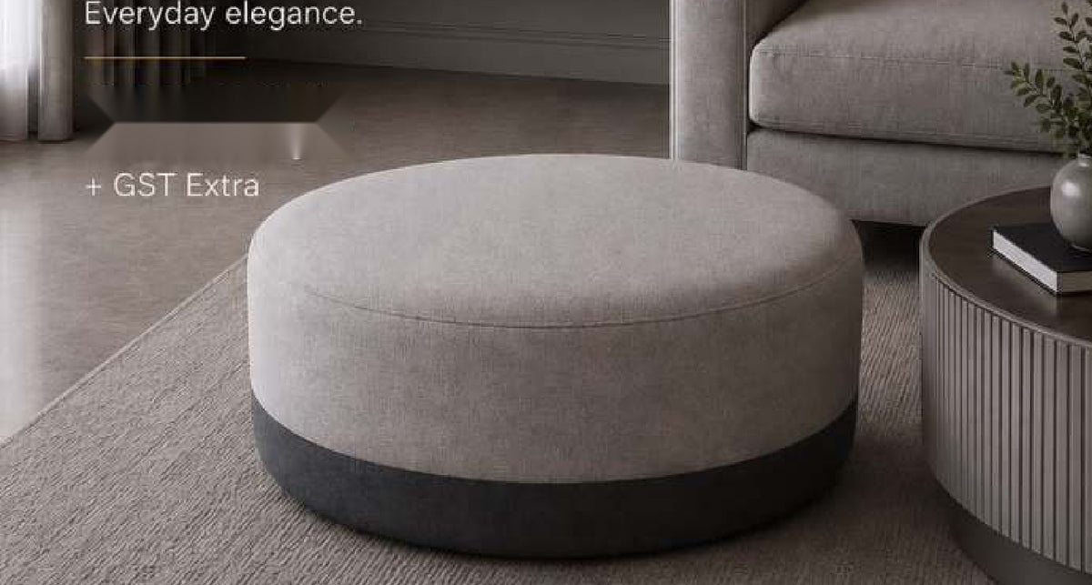 Drum Two-Tone Round Ottoman in Grey with Charcoal Base – Divine Chairs PUFFY Collection