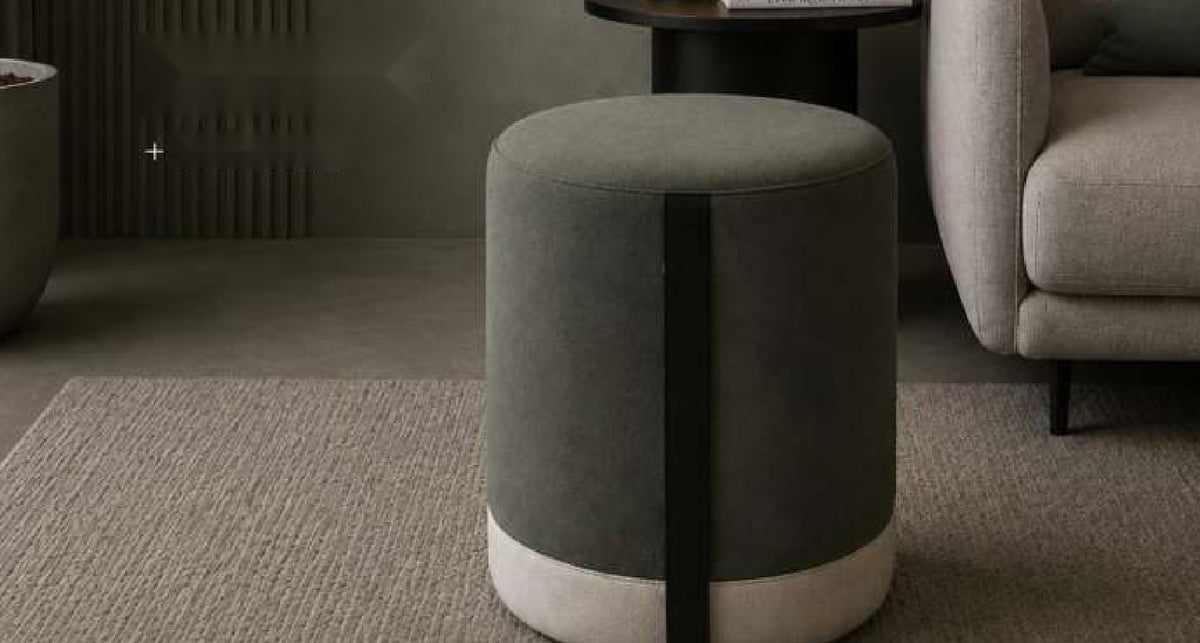 Flow Striped Accent Pouf in Sage Green with Cream Base – Divine Chairs PUFFY Collection