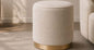 Gold Round Pouf with Brass Base Ring in Cream – Divine Chairs PUFFY Collection