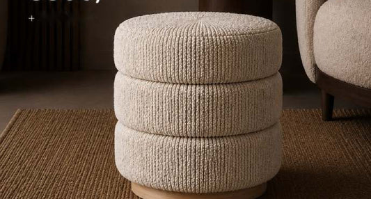 Kazo Ribbed Three-Tier Pouf in Beige – Divine Chairs PUFFY Collection