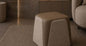 Lume Geometric Cube Stool with Leather Trim in Taupe Beige – Divine Chairs PUFFY Collection