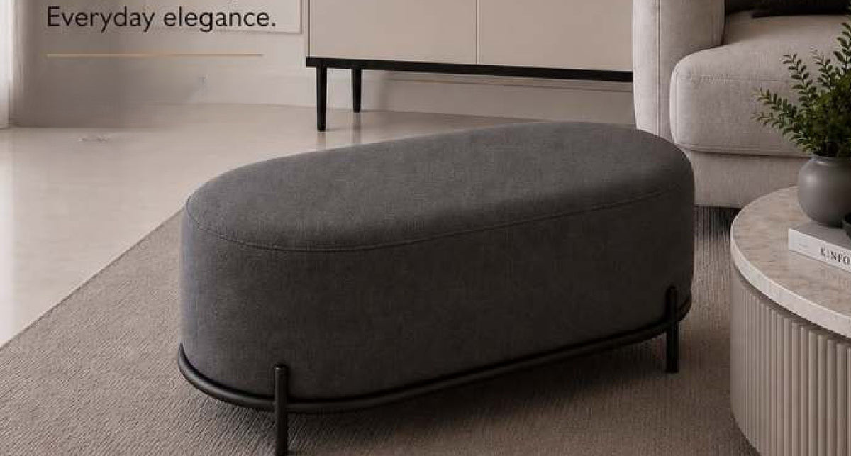 Novel Oval Bench with Black Metal Frame in Charcoal Grey – Divine Chairs PUFFY Collection
